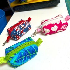 Itty-Bitty Zippered Bags. Fully lined to carry your lipstick, coins, etc.